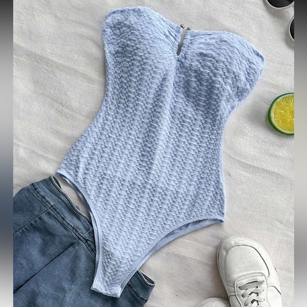 SHEIN Sky Blue Textured Bodysuit